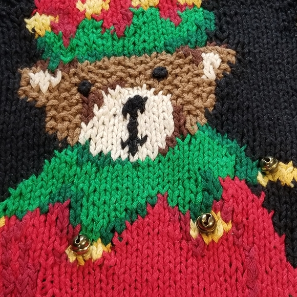 1994 Eagle's Eye Hand Knit Christmas Cardigan Office Sweater XL Teddy Bear Angel - Picture 7 of 13